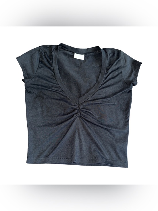 Bombshell Sportswear Tops - Bombshell Sportswear Black V-Neck Ruched Crop Top